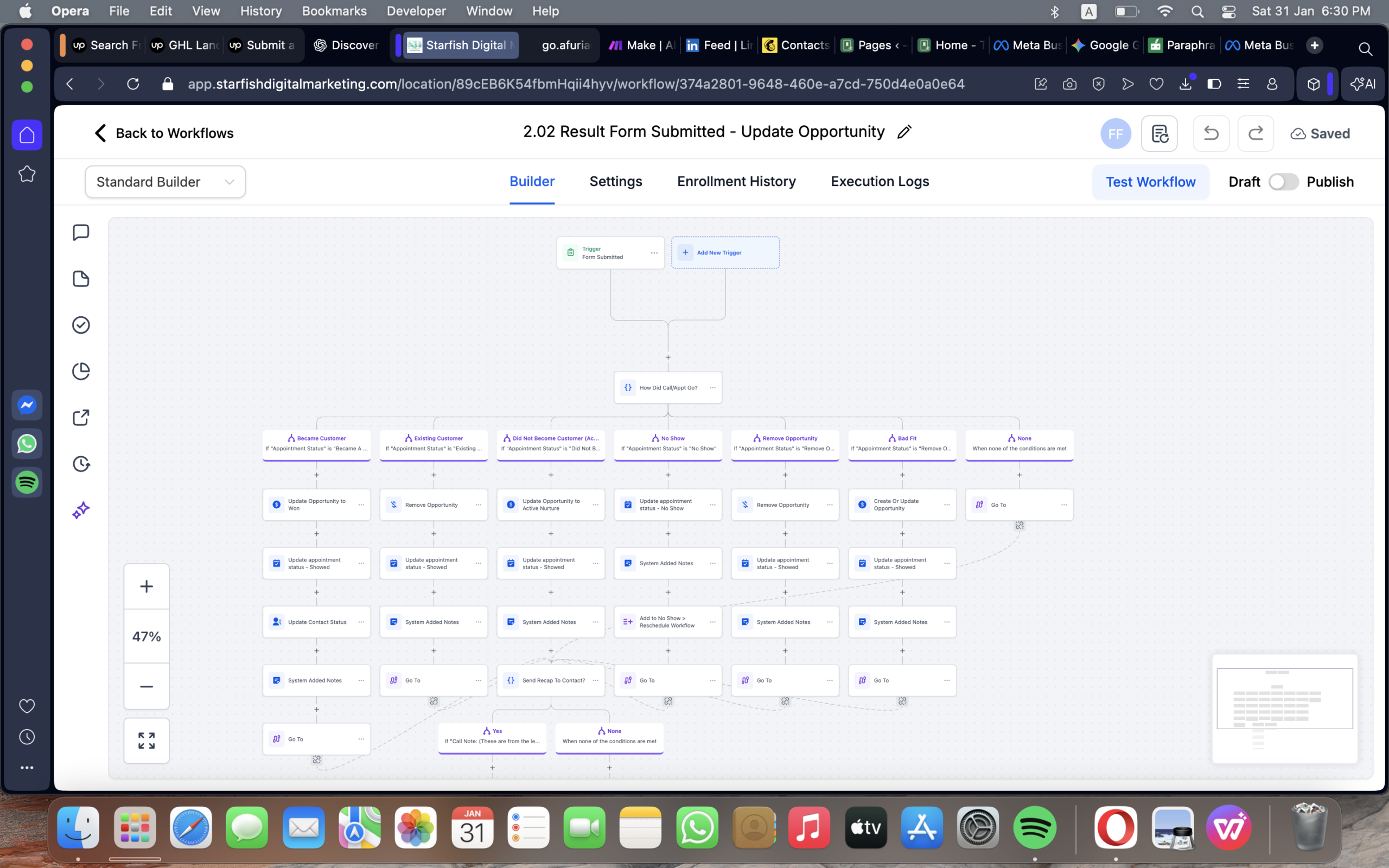 Result form automation with conditional opportunity branches