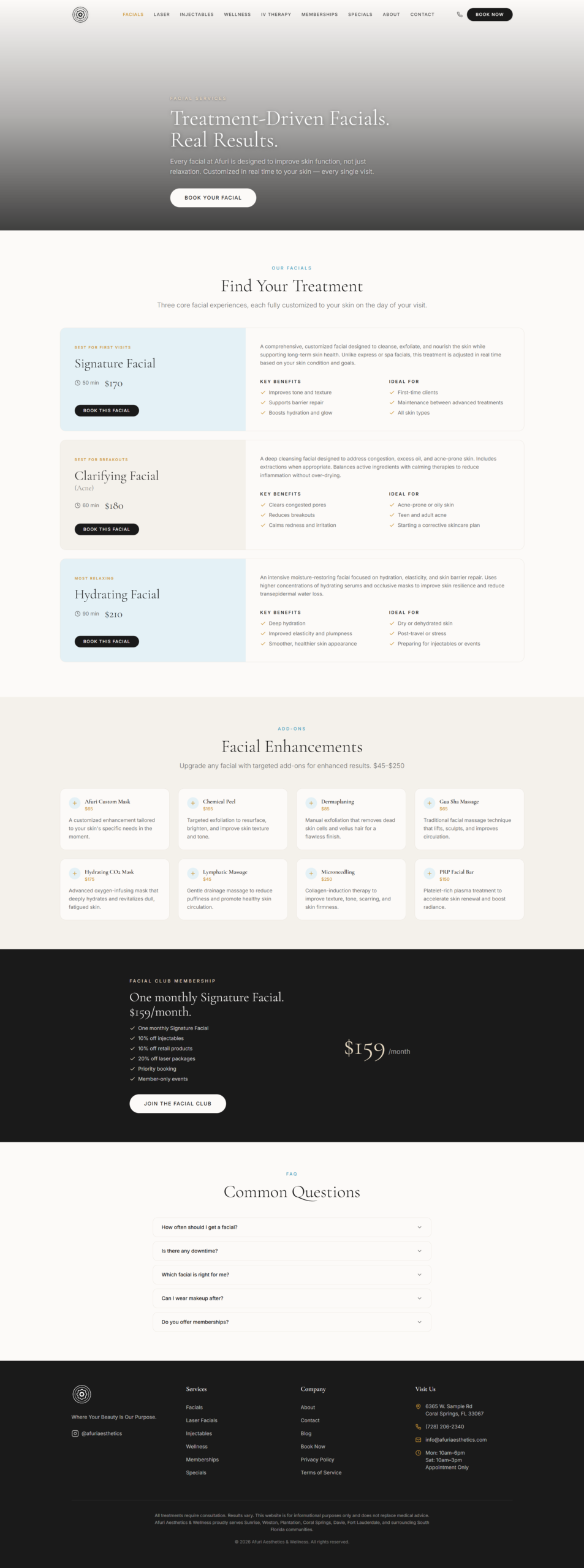 Afuri facials service page