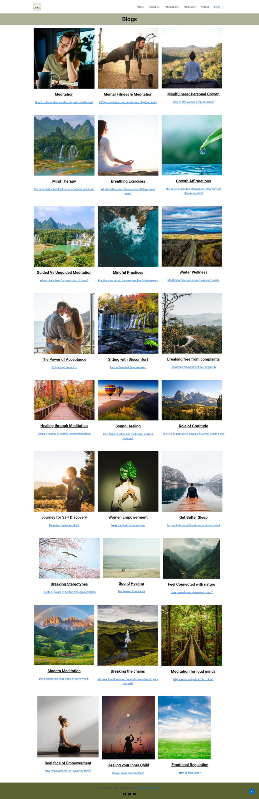 Wellness blog content library covering meditation and personal growth