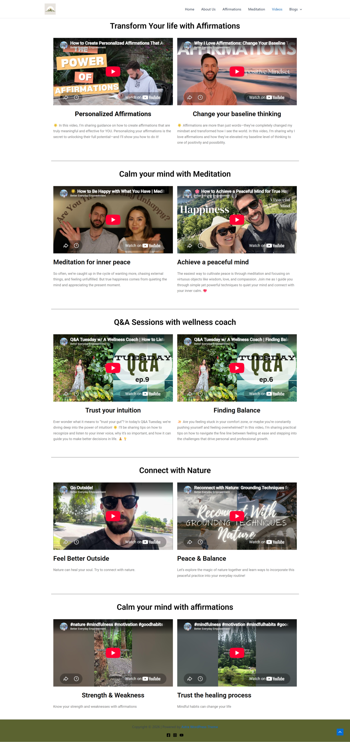 Better Everyday categorized meditation and affirmation video library